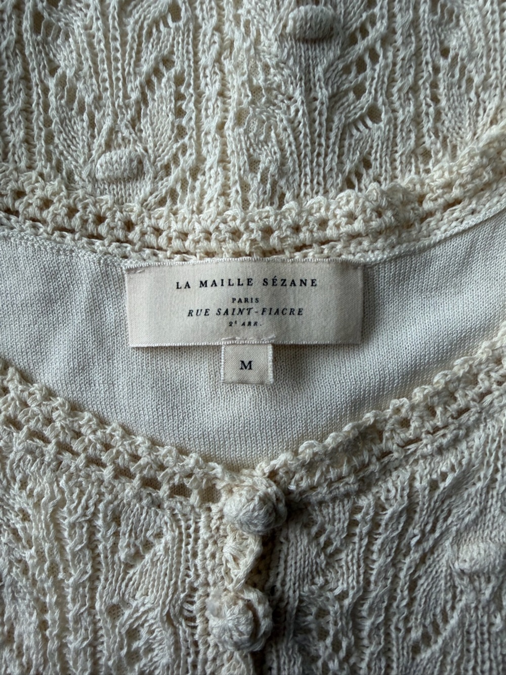 Sezane Willa Mini Dress Sleeveless Crochet Knit Bobble Cotton Cream Size Medium - Picture 3 of 14